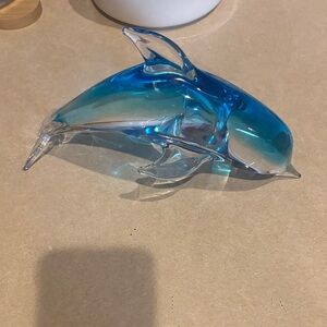 Fifth Avenue Crystal Blue Glass Dolphin Figurine